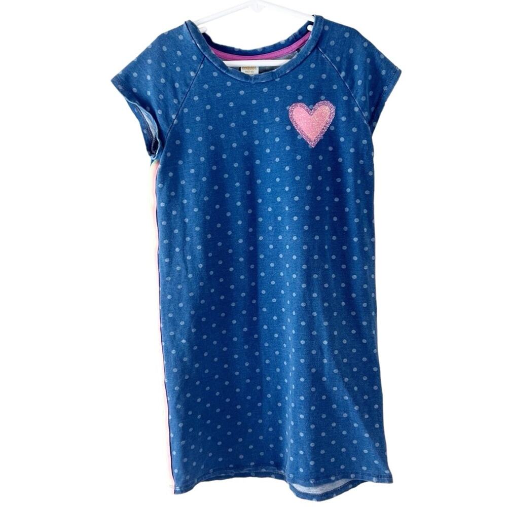Gymboree Spring Vacation‎ Denim Heart Dots Dress Girls Sz 7/8